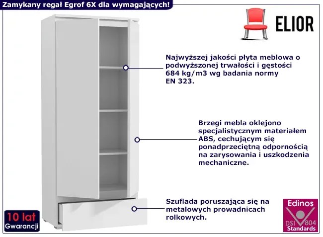 Biały klasyczny regał z podwójnymi drzwiczkami - Elsinor 6X