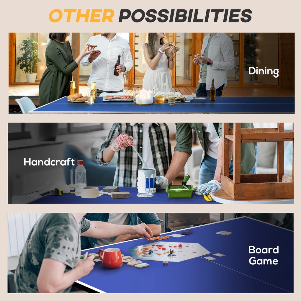 SPORTNOW Stół tenisowy składany z akcesoriami rakietki piłki siatka niebieski 274x152x76 cm | Aosom PL