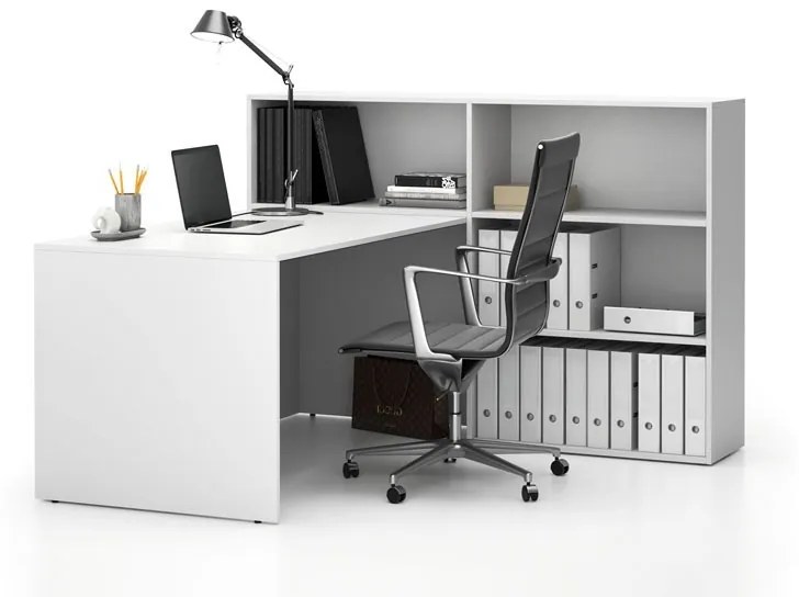 Zestaw mebli biurowych single SEGMENT, 3 półki, prawy, biały/biały