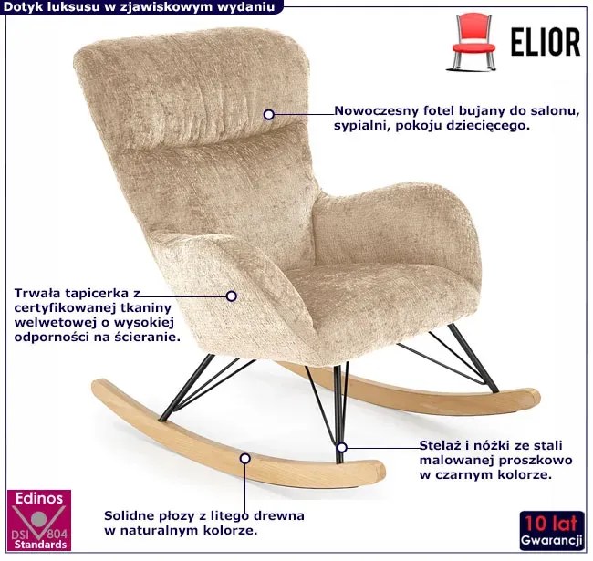Beżowy welwetowy fotel bujany Z8-F59
