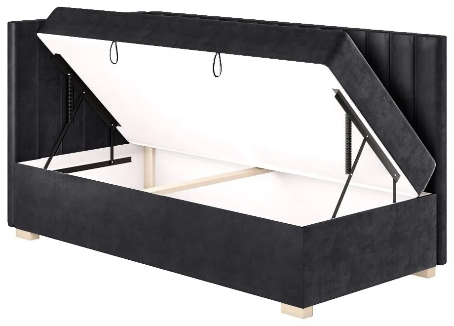 Ciemnoniebieskie narożne łóżko dziecięce ze schowkiem i materacem 90x200 cm Snugi – Ghado