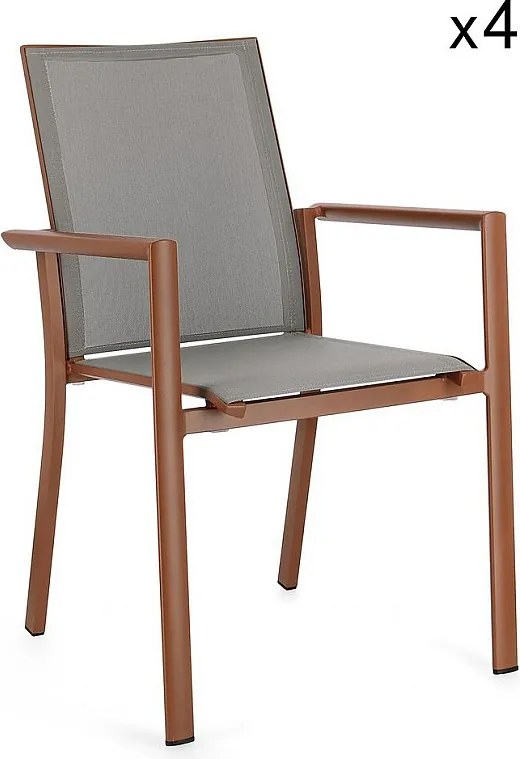 Zestaw 4 aluminiowych krzeseł z tekstylenu i terakoty - KONNOR