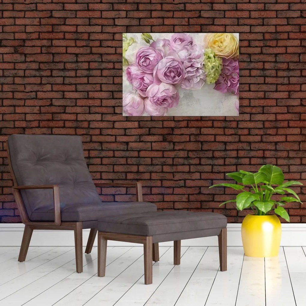 Obraz - Kwiaty na ścianie w pastelowych kolorach (70x50 cm)