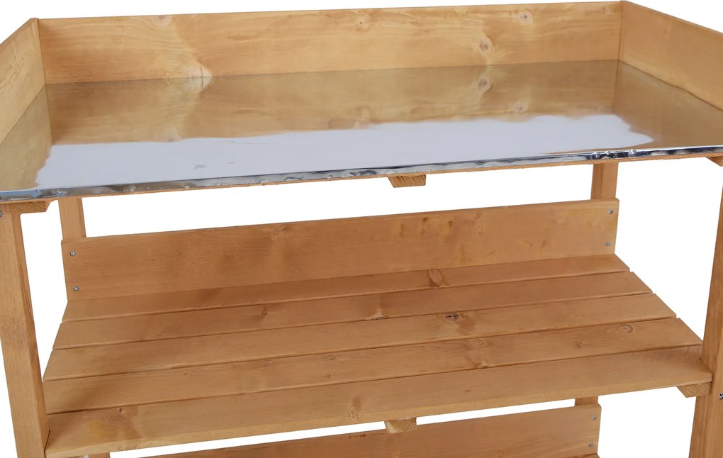 Outsunny stół do roślin z metalową powierzchnią roboczą drewno naturalne 76x37x89cm | Aosom PL