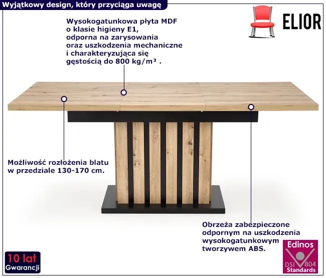 Prostokątny stół rozkładany na jednej nodze lamelowy 130/170 F2-R97