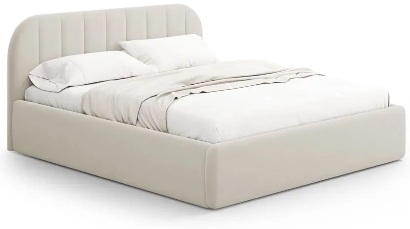 Beżowe tapicerowane łóżko dwuosobowe ze schowkiem ze stelażem 200x200 cm Juno – Windsor &amp; Co Sofas