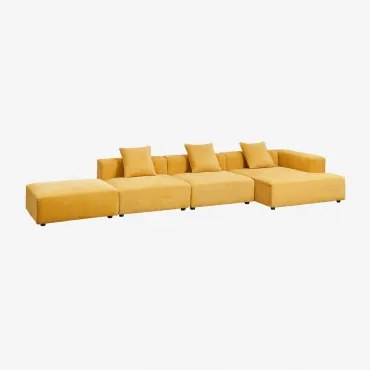 Sofa Modułowa Z Szezlongiem Narożnym Prawym 3-częściowym Z Pufem (↔︎450 Cm) Bruna Tkaniny Szenil Musztarda - Sklum