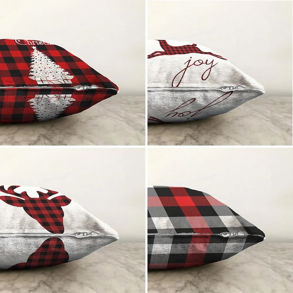 Zestaw 4 świątecznych szenilowych poszewek na poduszki Minimalist Cushion Covers Christmas Tartan, 55x55 cm