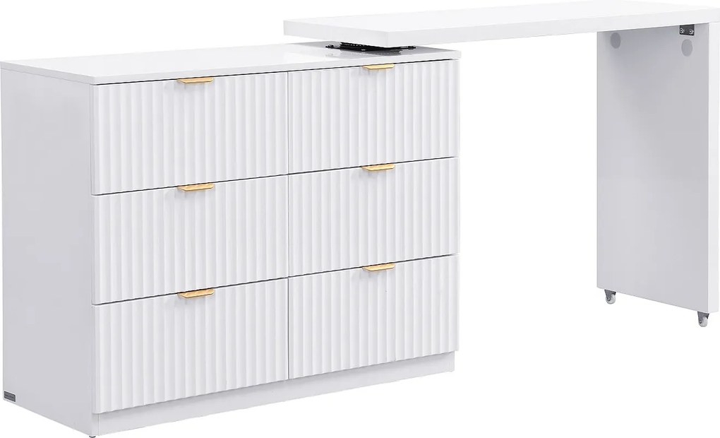 Komoda z obrotowym blatem i 6 szufladami - Biały i złoty - DRANOVA marki Pascal Morabito