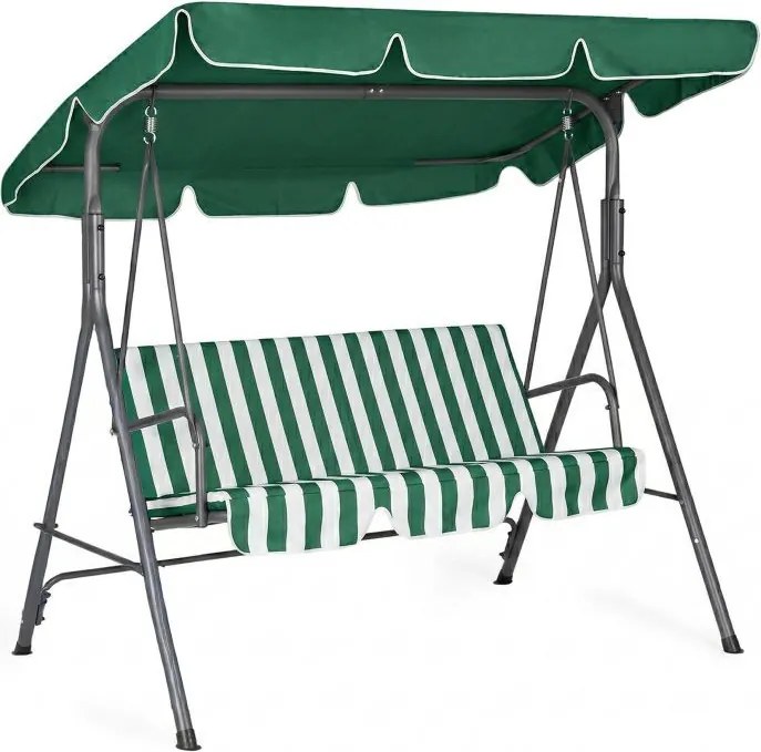 Huśtawka ogrodowa Cozy z regulowanym daszkiem, zielona w paski