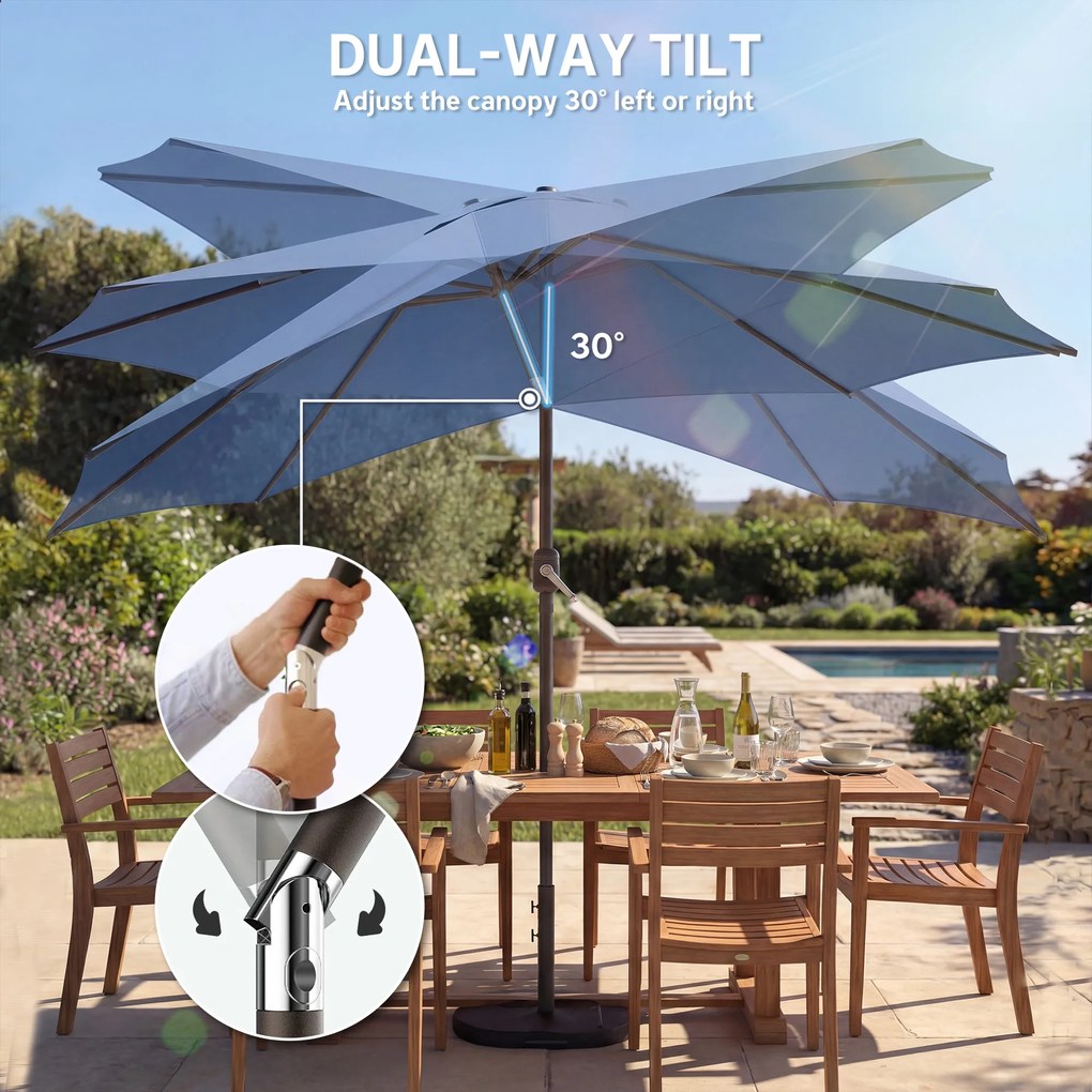 Outsunny Parasol przeciwsłoneczny Ø295 cm, UV 30+ Okrągły parasol balkonowy, plażowy, ogrodowy, niebieski | Aosom PL