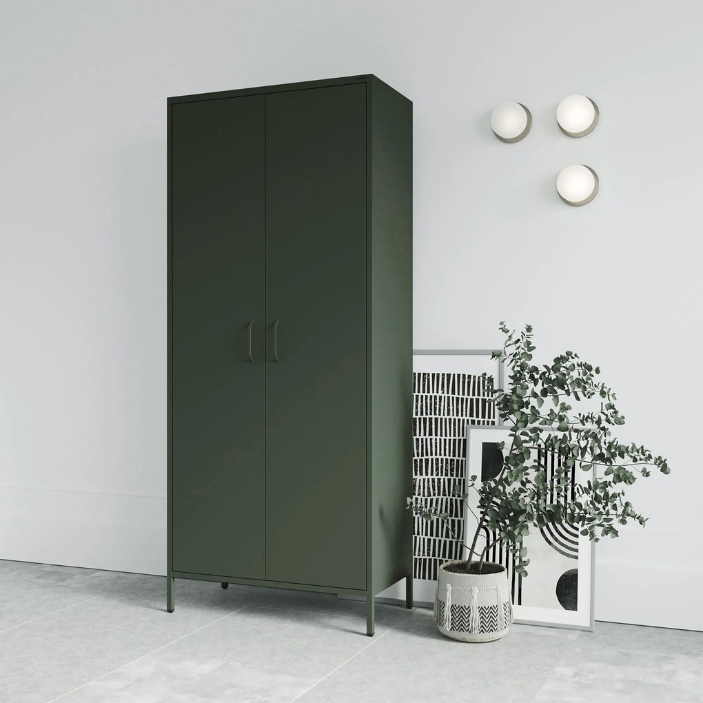 Szafa na ubrania metalowa loftowa na nóżkach butelkowa zieleń, 800x1850x450 mm: FLAVIO Modern