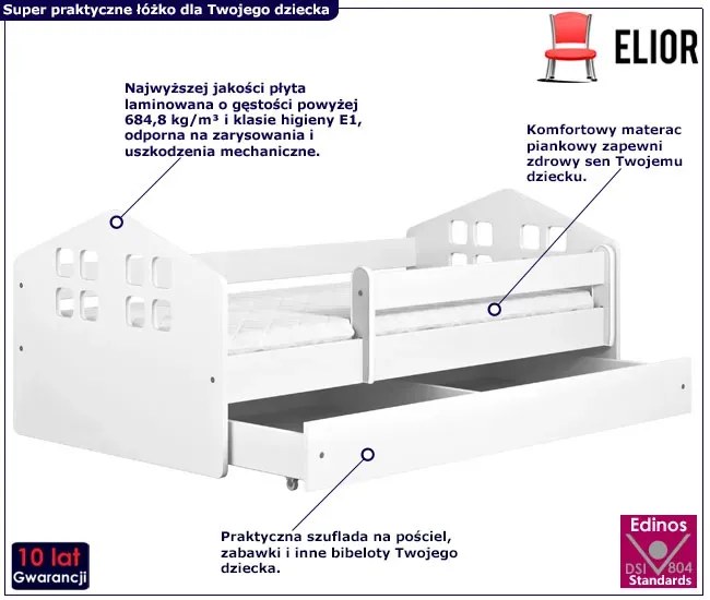 Białe łóżko dziecięce z materacem 80x140 Lorina 30X