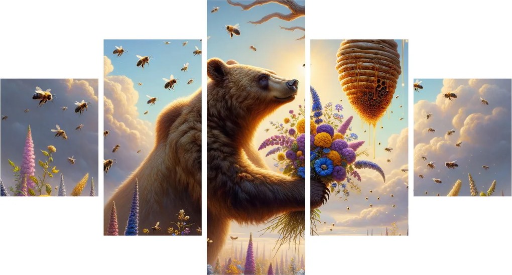 Obraz - Niedźwiedź i pszczoły (125x70 cm)