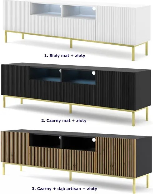 Biała szafka rtv z lamelami 200 cm - Melis 11X