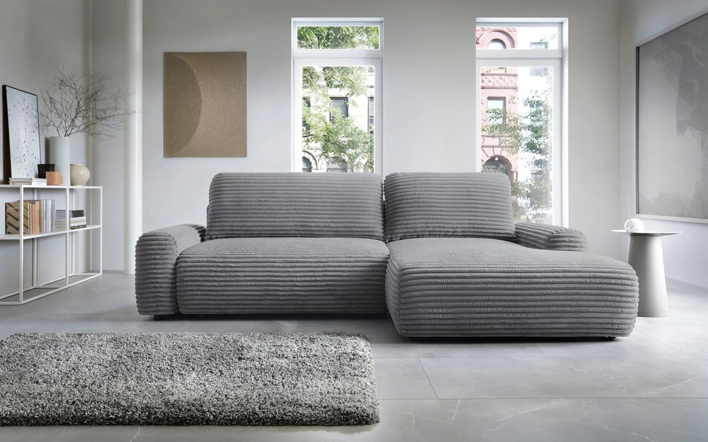 Masseno Narożnik OSSO z funkcją spania i pojemnikiem na pościel Narozniki L, Rozkładana sofa - Szary, AMBIENCE 19