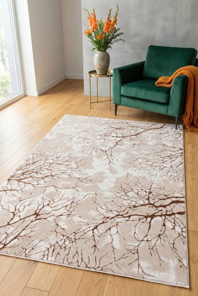 Beżowo-brązowy dywan z motywem drzewa A5-N20