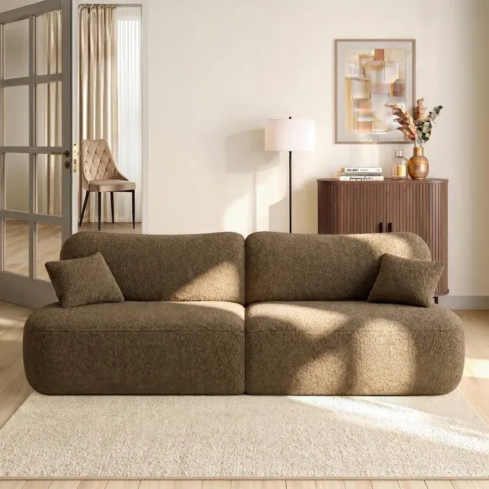 Sofa AVERIO Rozkładana Dwuosobowa Brązowa Boucle Nowoczesna
