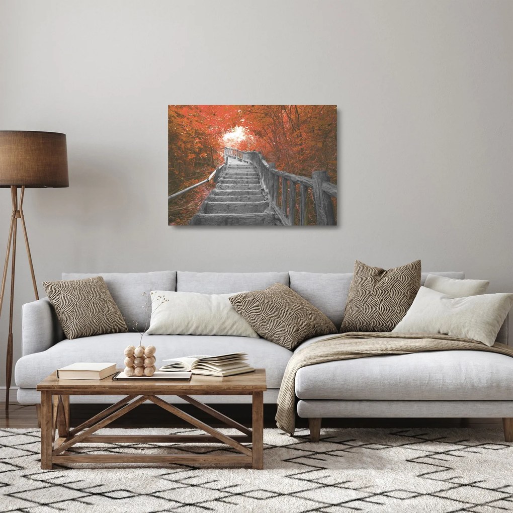 Obraz na szkle - Schody w naturze, pomarańczowy (70x50 cm)