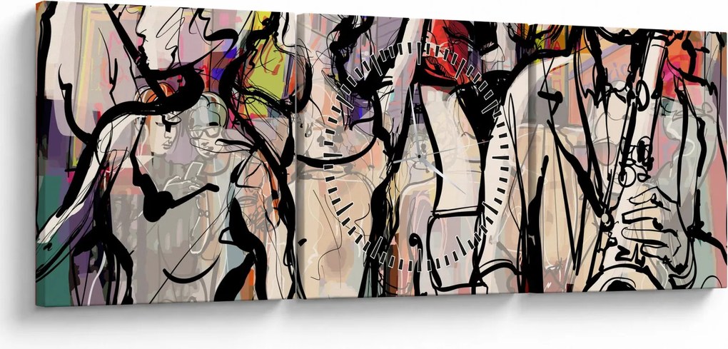 Obraz - Jazzowa noc (z zegarem) (90x30 cm)