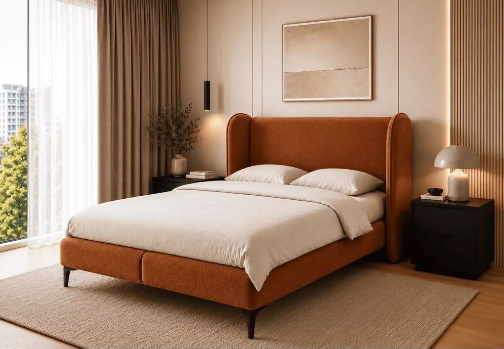 Łóżko kontynentalne Laine z pojemnikiem boxspring bonell H3 tapicerowane 120-200x200 cm