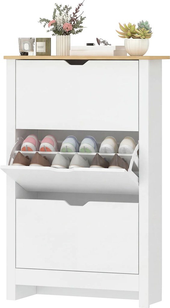 HOMCOM szafka na buty biała z trzema klapami pojemna nowoczesna szafka do przedpokoju 72x26x112 cm | Aosom PL