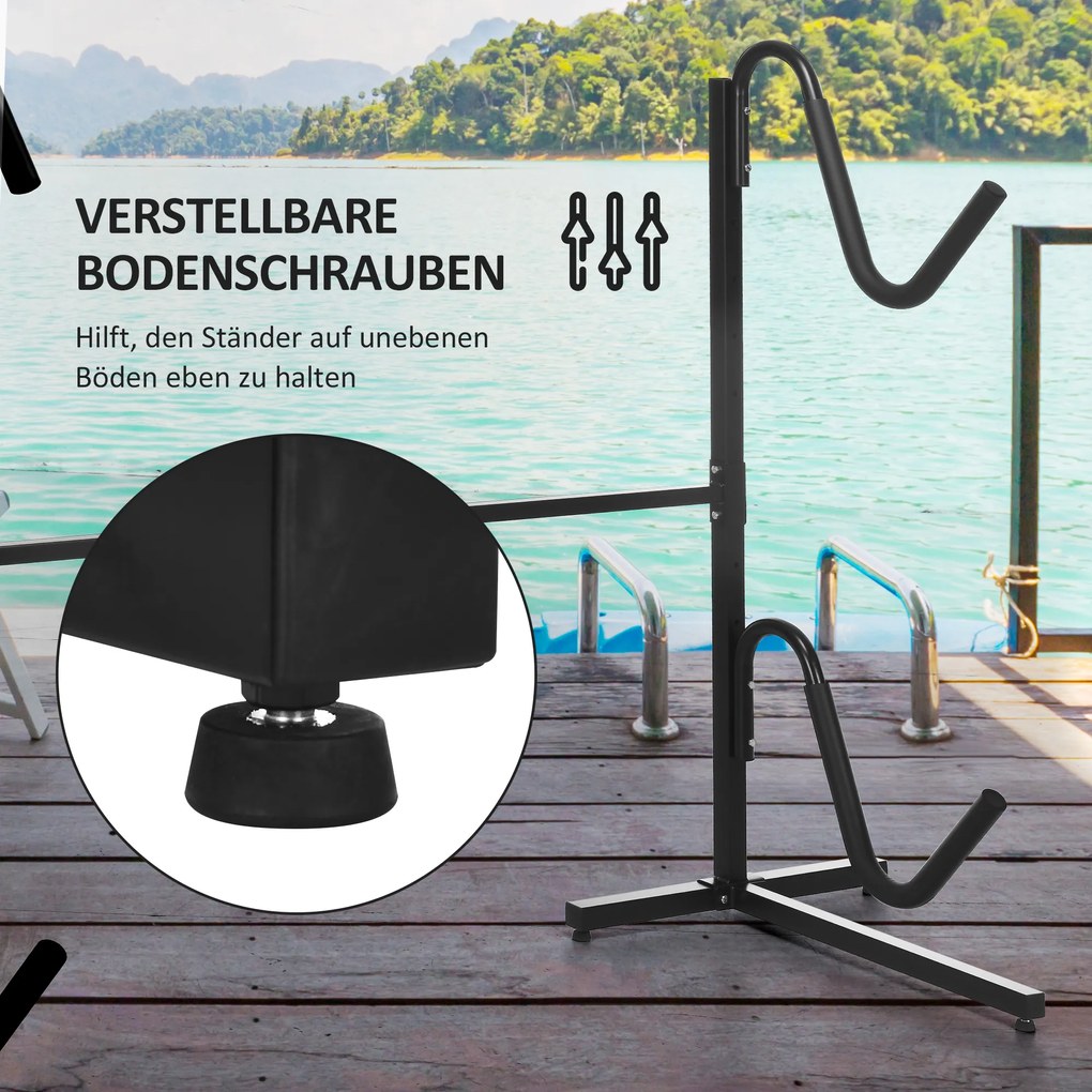 SPORTNOW Uchwyt na 2 kajaki, deski surfingowe, stojaki do SUP, rama metalowa, regulacja szerokości 144-180 cm