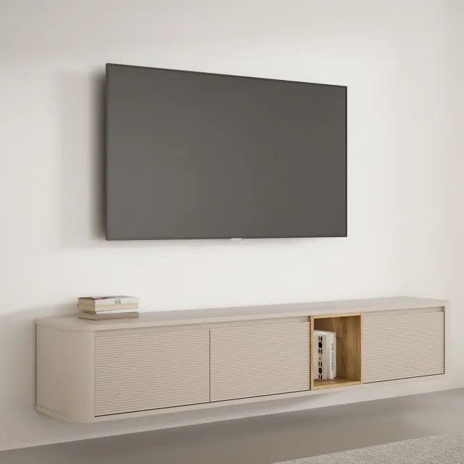 Szafka RTV Breathtaker 220 cm, piaskowy/dąb Mauvella