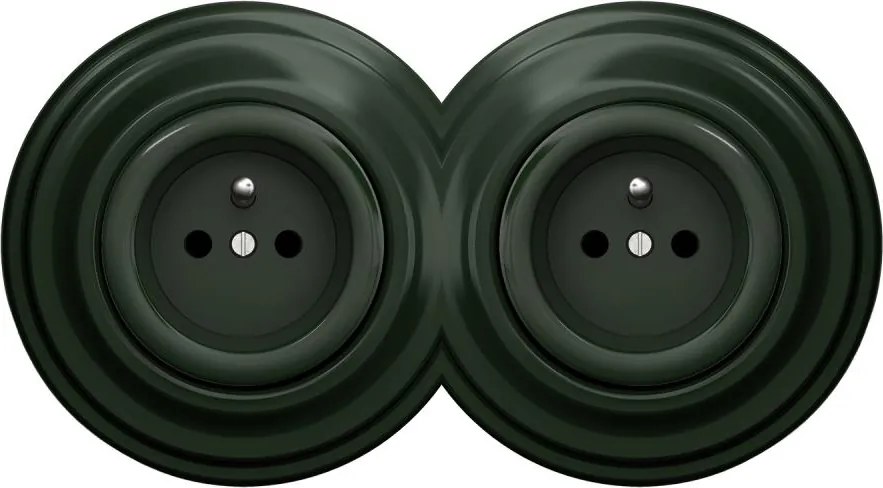 Kliklap - Podwójne retro gniazdko ścienne z ramką 230V zielone