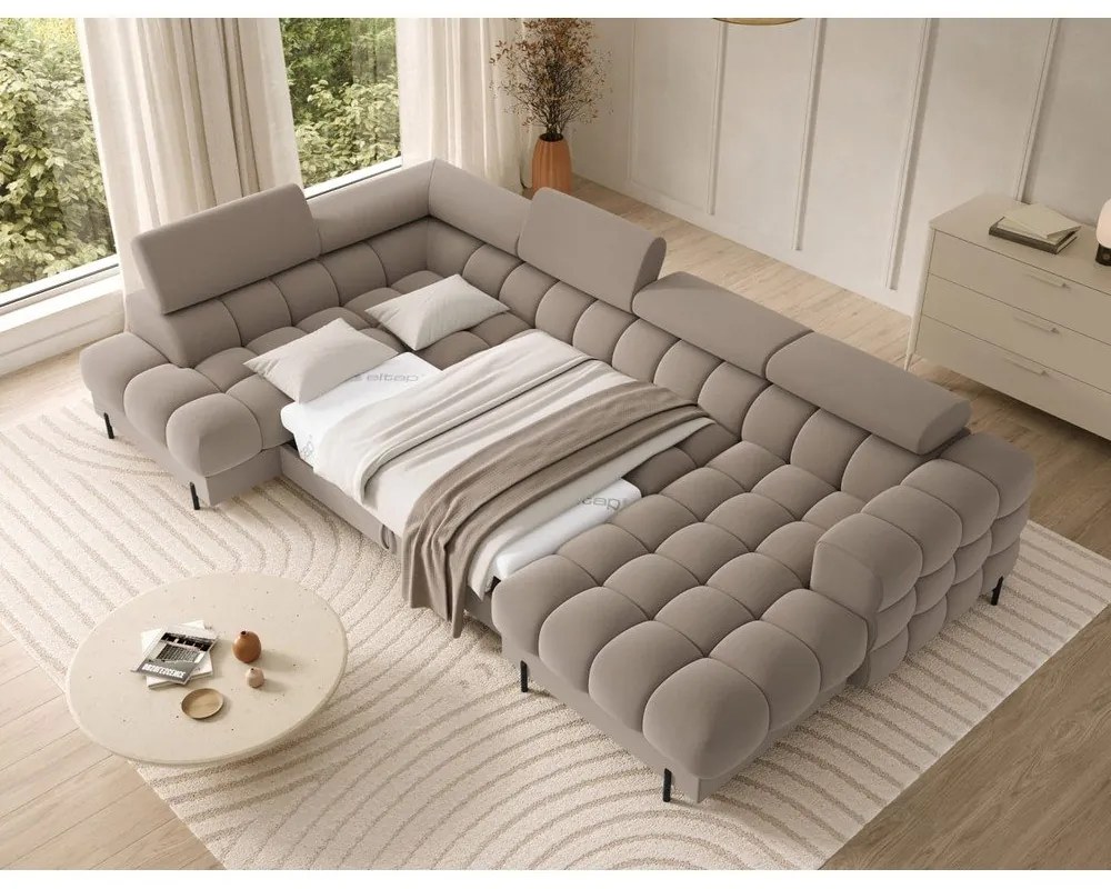 Jasnobrązowy aksamitny rozkładany narożnik (lewostronny/w kształcie litery U) Feraria – ELTAP