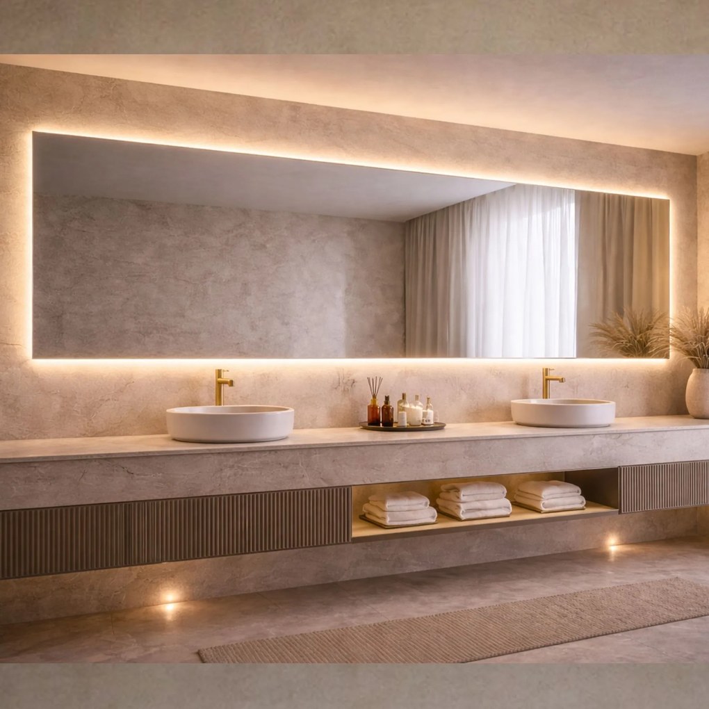 Lustro prostokątne z podświetleniem TAVA Horizon LED XXL | Różne rozmiary | Różne kolory : Kolor tafli szkła - Srebrny, Rozmiar - 268x80