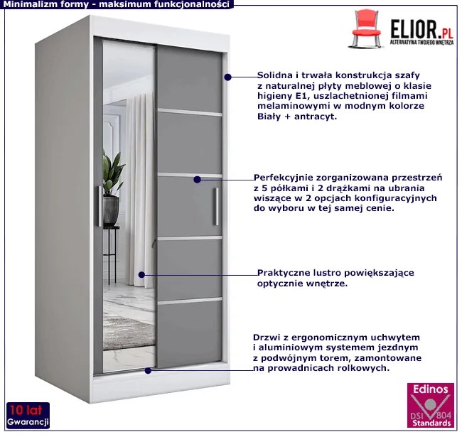 Szafa Przesuwna Biały W Odcieniu + Antracyt A8-B27
