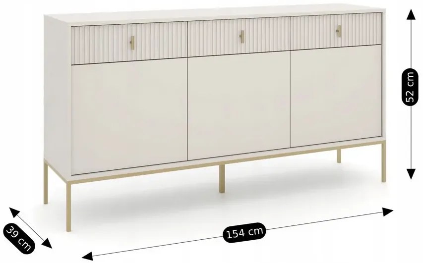 Kaszmirowa komoda ryflowana na złotych nóżkach C0-R14