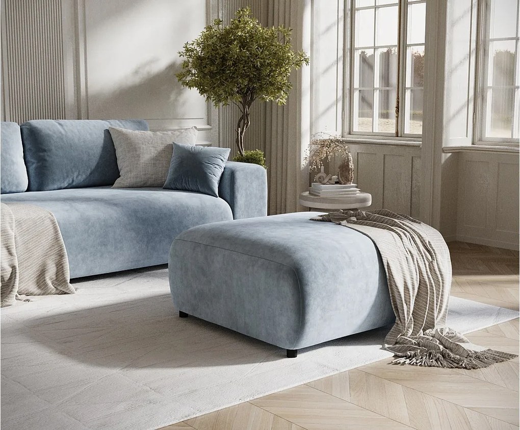 Puf w tkaninie welwetowej Zanzibar - 88x88 cm - niebieski