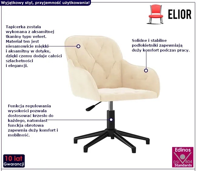 Kremowe, obrotowe krzesło biurowe tapicerowane L1-C74