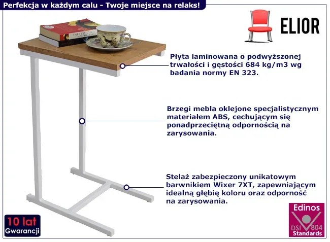 Stolik boczny w stylu skandynawskim biały + dąb lancelot S8-N09