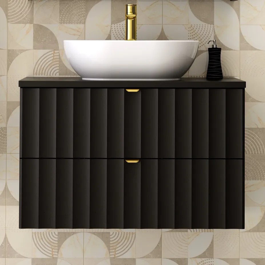 Szafka z umywalką nablatową Arcos 07, czarny mat, 80 cm - zestaw 2