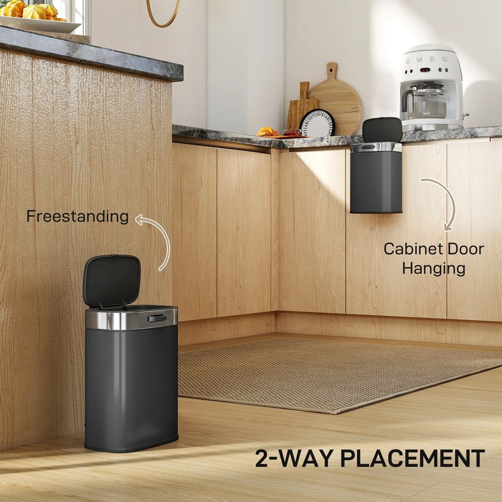 HOMCOM Kosz na śmieci, stal nierdzewna, kuchenny kosz z pokrywą pozostającą otwartą, wyjmowany wkład, 21,5x19,5x30 cm, czarny