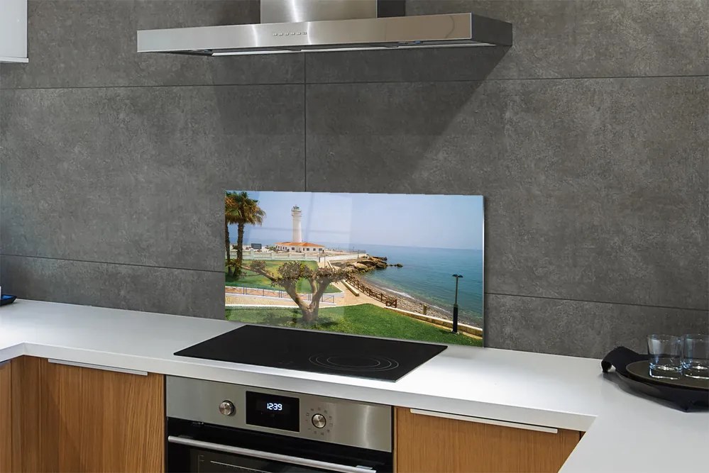 Panel Kuchenny Szklany Latarnia Morska na Skalistym Brzegu