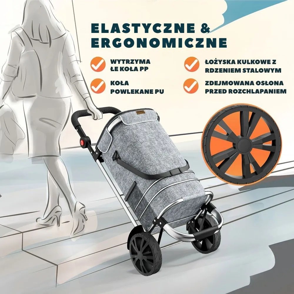 Torba na zakupy na kółkach EASY, 50l, szara Monzana