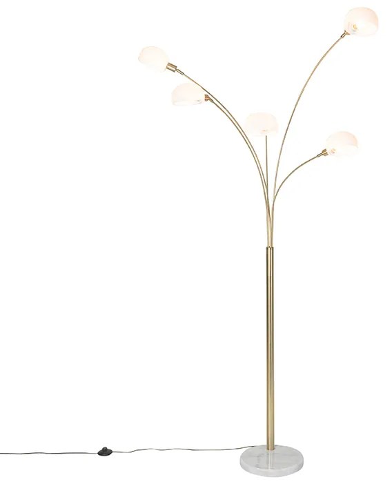 Designerska lampa podłogowa mosiężna z opalowym szkłem 5-światłowa - Sixties MarmoDesignerski Oswietlenie wewnetrzne