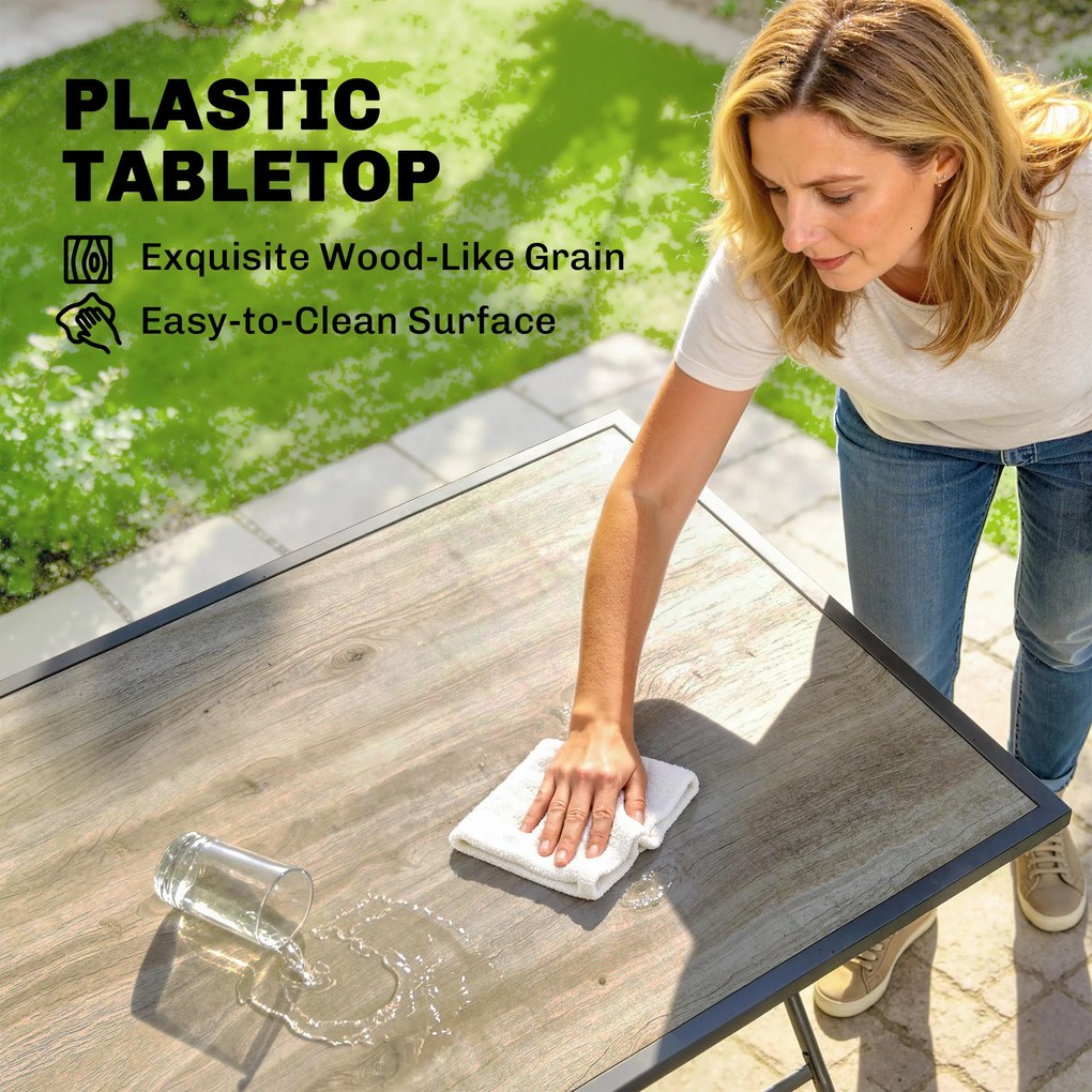 Outsunny Zestaw Mebli Ogrodowych Składany 5-częściowy Stół z 4 Oddychającymi Krzesłami w Stylu Drewna, Kompaktowy | Aosom PL