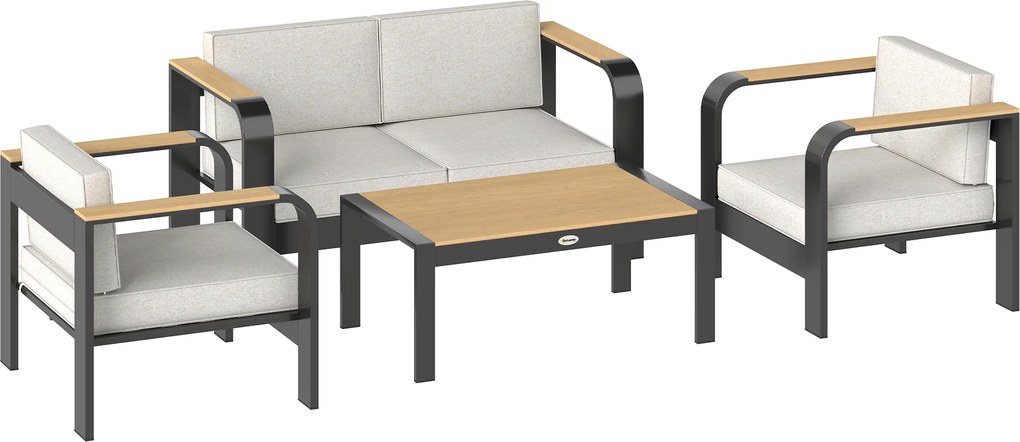 Outsunny Zestaw mebli ogrodowych aluminiowych dla 4 osób, wodoodporny, głębokie siedziska z sofą, fotelami i stolikiem | Aosom PL