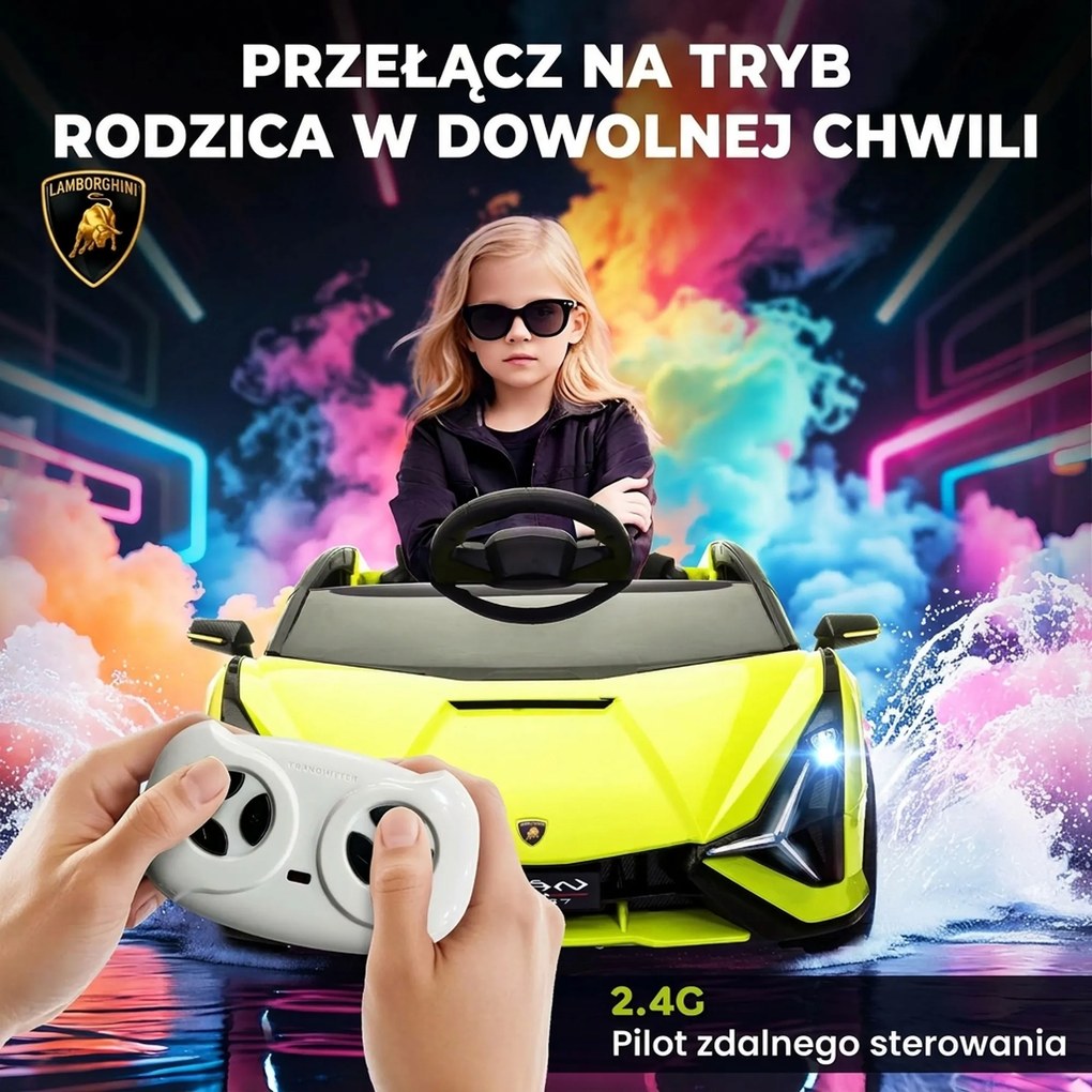 HOMCOM Elektryczny samochodzik dla dzieci, Lamborghini, 3-5 km/h, zdalne sterowanie, dla dzieci 3-5 lat, Zielony