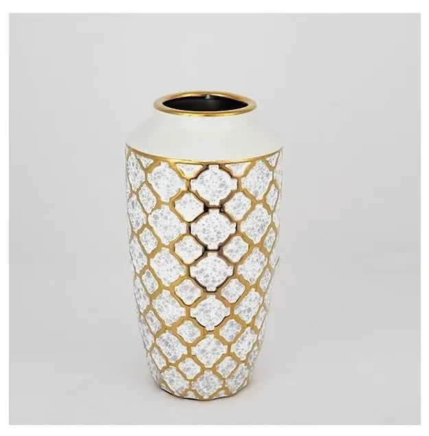 Wazon ceramiczny 25x13 cm złoty/biały
