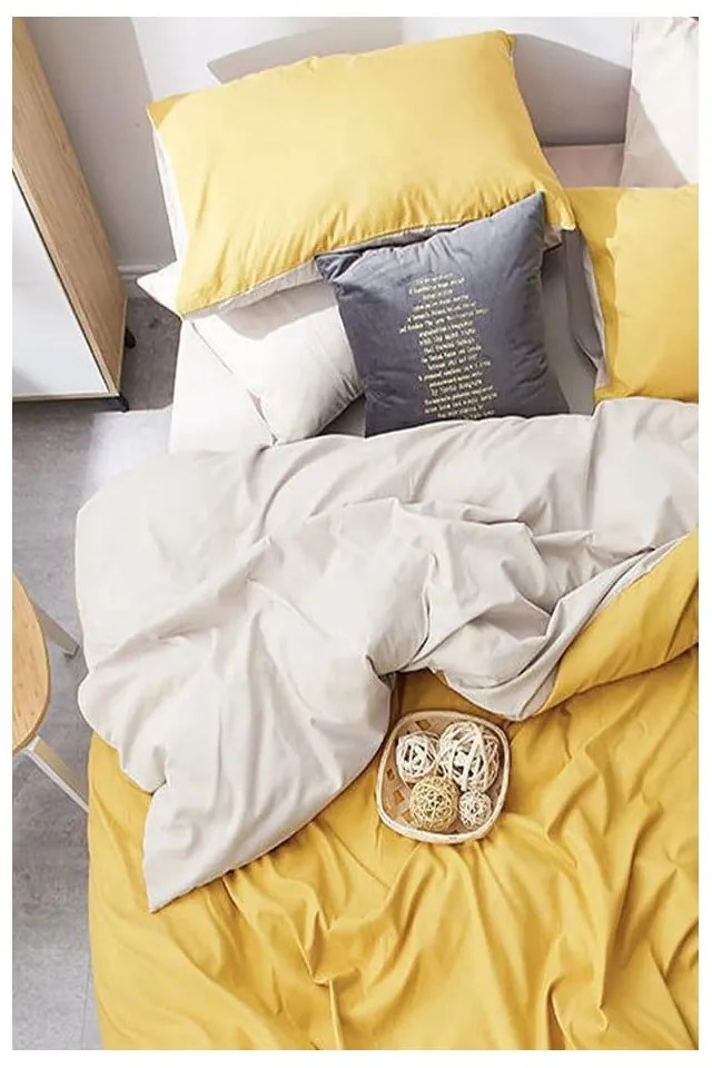 Żółto-kremowa bawełniana pościel dwuosobowa z prześcieradłem 200x220 cm – Mila Home