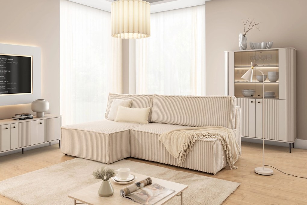 Narożnik Solvero Mini z funkcją spania lewostronny - jasny beż plusz Tilia 01