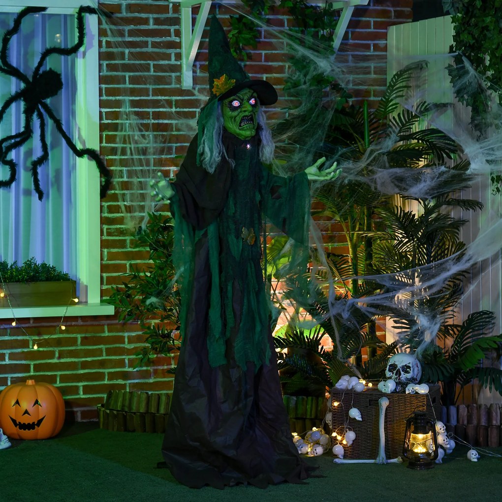 HOMCOM Czarownica na Halloween, Dekoracja z Funkcją Dźwiękową, z Sensorem Ruchu i Światłami LED, 60 cm x 18 cm x 183 cm