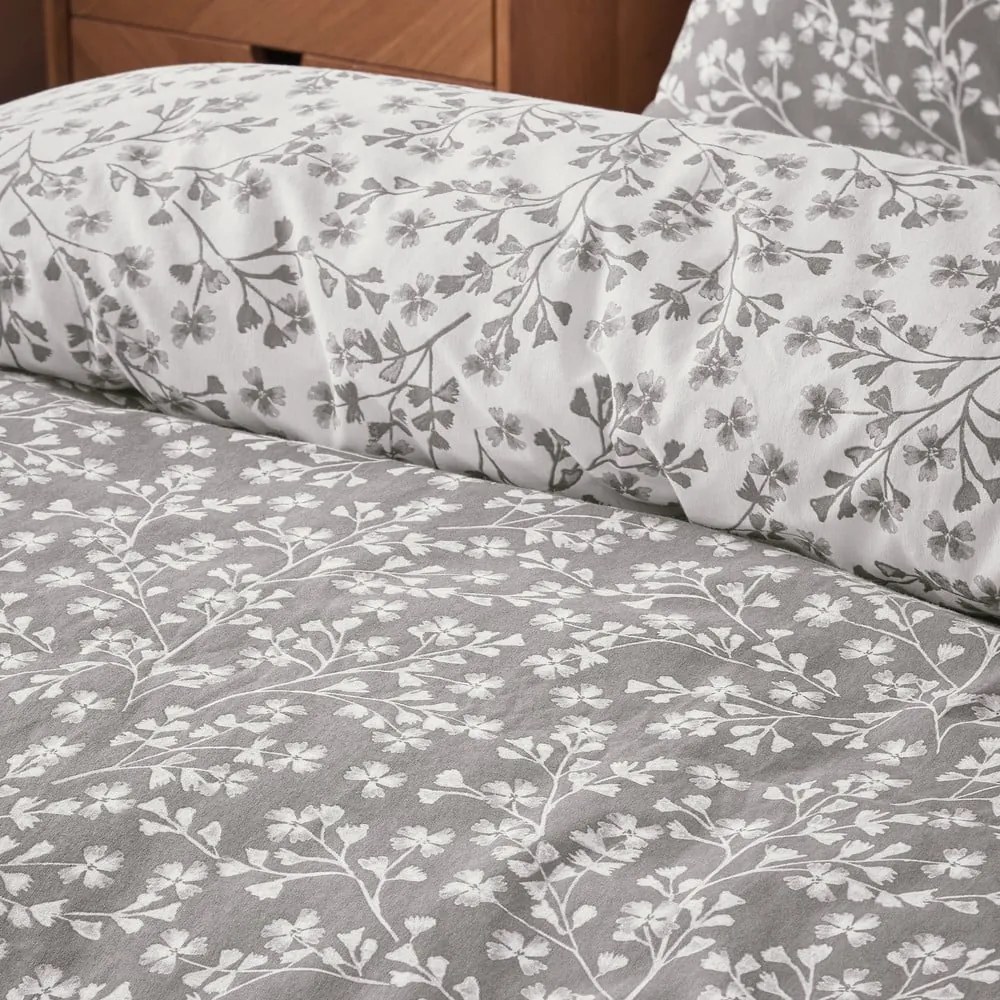 Szara flanelowa pościel dwuosobowa 200x200 cm Grace Floral Leaf – Catherine Lansfield