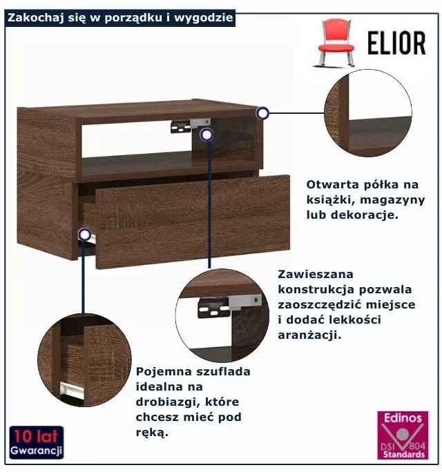 Podwieszana szafka nocna brązowy dąb P1-Z76